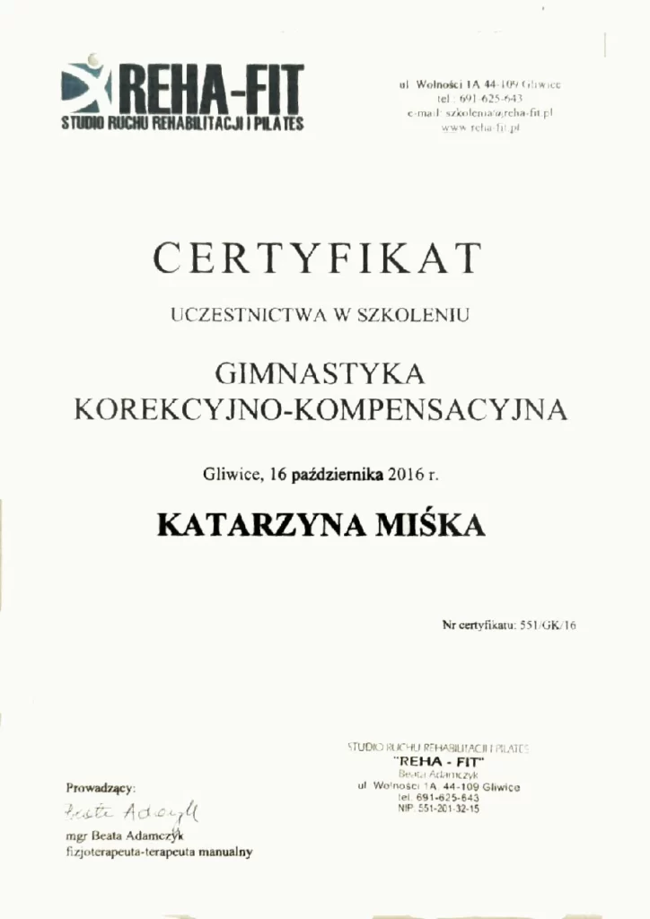 Certyfikat Katarzyna Miśka